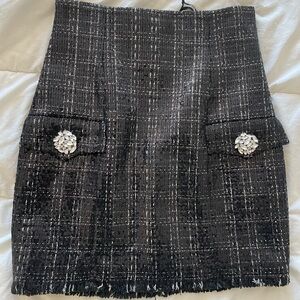 Balmain Black Tweed Skirt with Crystal Embellishments